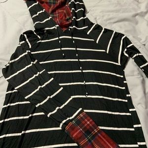 Boutique flannel and striped hoodie